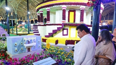 Karnataka Minister for Large and Medium Industries MB Patil at a Flower Show in Bengaluru's Lalbagh.