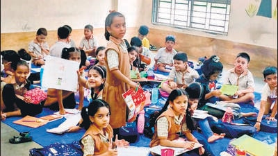With no availability of benches in eight classrooms in the school, the students have no option but to sit on the mats and study for hours. With no availability of benches in eight classrooms in the school, the students have no option but to sit on the mats and study for hours.