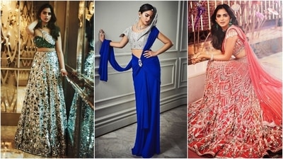 Isha Ambani wore not one but three stunning ensembles to her brother Anant Ambanio's sangeet ceremony. While the Schiaparelli saree, a first from Daniel Roseberry's atelier, was the winner, we also loved the heiress in a green and silver jewelled bralette and lehenga set by Manish Malhotra and a pink custom lehenga by Falguni Shane Peacock. (Instagram) Isha Ambani wore not one but three stunning ensembles to her brother Anant Ambanio's sangeet ceremony. While the Schiaparelli saree, a first from Daniel Roseberry's atelier, was the winner, we also loved the heiress in a green and silver jewelled bralette and lehenga set by Manish Malhotra and a pink custom lehenga by Falguni Shane Peacock. (Instagram)