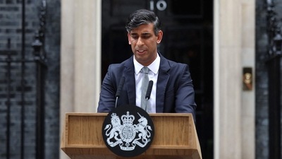 Britain's outgoing Prime Minister and leader of the Conservative party, Rishi Sunak, delivers a statement after his general election defeat outside 10 Downing Street in London. (AFP) Britain's outgoing Prime Minister and leader of the Conservative party, Rishi Sunak, delivers a statement after his general election defeat outside 10 Downing Street in London. (AFP)