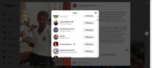 Natasa Stankovic likes Krunal Pandya’s post on Hardik Hardik Pandya. (Instagram/@krunalpandya_official) Natasa Stankovic likes Krunal Pandya’s post on Hardik Hardik Pandya. (Instagram/@krunalpandya_official)