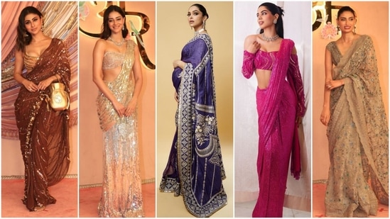 Anant Ambani and Radhika Merchant's sangeet ceremony was nothing short of a glamorous affair as A-listers graced the occasion, bringing their best fashion game. Regardless of the occasion, sarees always remain a stunning option. From Deepika Padukone's maternity look in a purple saree to Ananya Pandey in Manish Malhotra, here are all the divas who rocked the six yards of grace with utmost flair.