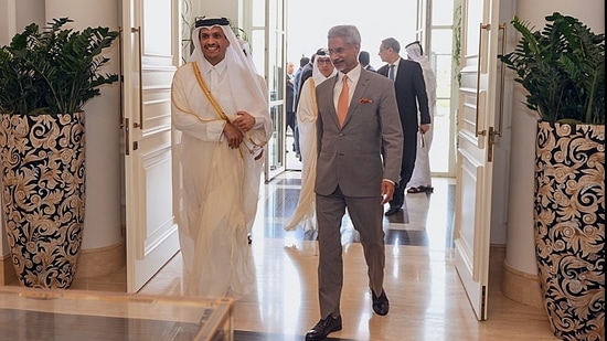 Doha, June 30 (ANI): EAM S. Jaishankar meets Qatar's Prime Minister and Foreign Minister Sheikh Mohammed bin Abdulrahman bin Jassim Al Thani in Doha on Sunday. (ANI Photo) (S Jaishankar X)