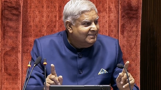 New Delhi, Jul 03 (ANI): Vice-President and Chairman, Rajya Sabha Jagdeep Dhankhar during the ongoing Session of Parliament, in New Delhi on Wednesday. (ANI Photo/Sansad TV)
