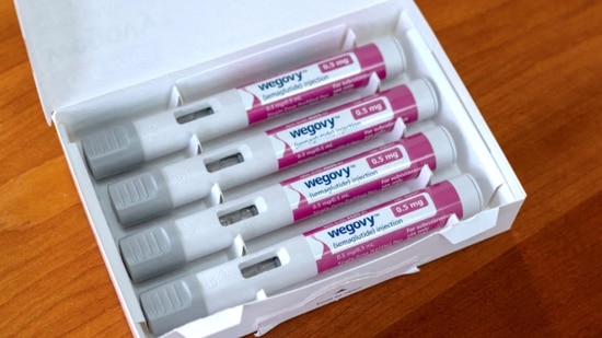 A selection of injector pens for the Wegovy weight loss drug are shown in this photo illustration in Chicago, Illinois, US. Study links popular weight loss drugs to rare blinding eye condition