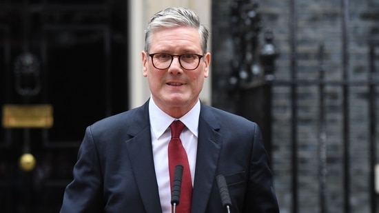 Keir Starmer, UK prime minister, delivers the first speech of his premiership, following the general election, outside 10 Downing Street in London, UK, on Friday, July 5, 2024. 