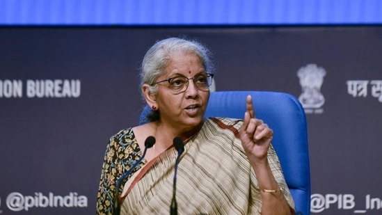 Budget 2024 Highlights: Union finance minister Nirmala Sitharaman addresses a press conference after the 53rd GST Council Meeting, at the National Media Center in New Delhi.