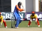 India's Abhishek Sharma plays a shot during the second T20 international cricket match between Zimbabwe and India India's Abhishek Sharma plays a shot during the second T20 international cricket match between Zimbabwe and India