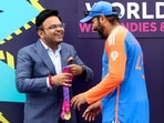 India's captain Rohit Sharma receives a championship medal from BCCI Secretary Jay Shah during presentation ceremony after India defeated South Africa in the ICC Men's T20 World Cup final India's captain Rohit Sharma receives a championship medal from BCCI Secretary Jay Shah during presentation ceremony after India defeated South Africa in the ICC Men's T20 World Cup final