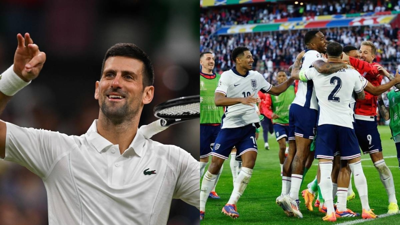 Novak Djokovic’s unmissable reaction on Wimbledon match interruption as Centre Court celebrate England’s Euro 2024 win