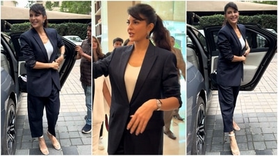 Jacqueline Fernandez shows how to slay power dressing with the utmost flair as she makes heads turn with her latest stylish appearance. Her look features a navy blue oversized blazer, white tank top, loose-fitted pants, and white heels. (HT photo/VarunderChawla) Jacqueline Fernandez shows how to slay power dressing with the utmost flair as she makes heads turn with her latest stylish appearance. Her look features a navy blue oversized blazer, white tank top, loose-fitted pants, and white heels. (HT photo/VarunderChawla)