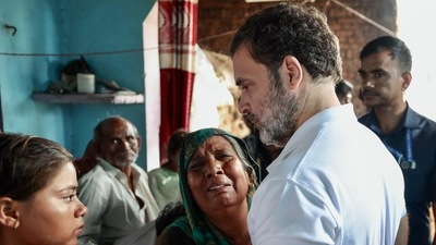 On Friday morning, Rahul Gandhi met the victims in Hathras. (ANI) On Friday morning, Rahul Gandhi met the victims in Hathras. (ANI)