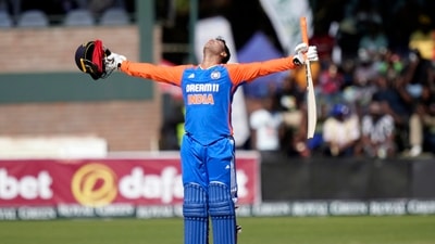 Abishek Sharma set the platform for India with a magnificent 100-run knock off 47 balls, which was embellished with seven fours and eight sixes. (AP)