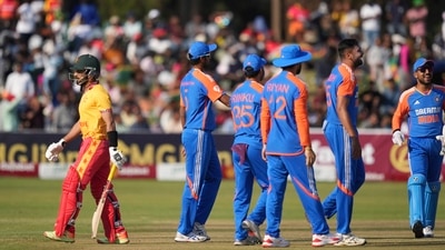 Avesh Khan once again got the better of Zimbabwe captain Sikandar Raza cheaply. The seamer went on to take three wickets to become the pick of the bowlers. (AP)
