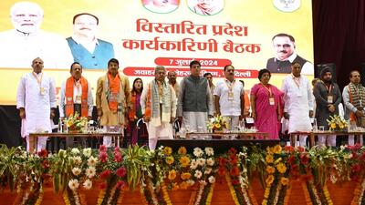 BJP leaders at the executive meeting on Sunday. (Arvind Yadav/HT Photo)