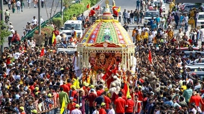 Devotees take part in the annual Rath Yatra of Lord Jagannath in New Delhi on Sunday. (ANI) Devotees take part in the annual Rath Yatra of Lord Jagannath in New Delhi on Sunday. (ANI)