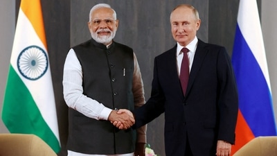 FILE PHOTO: Russian President Vladimir Putin and Indian Prime Minister Narendra Modi attend a meeting on the sidelines of the Shanghai Cooperation Organization (SCO) summit in Samarkand, Uzbekistan September 16, 2022. Sputnik/Alexander Demyanchuk/Pool via REUTERS (via REUTERS) (HT_PRINT) FILE PHOTO: Russian President Vladimir Putin and Indian Prime Minister Narendra Modi attend a meeting on the sidelines of the Shanghai Cooperation Organization (SCO) summit in Samarkand, Uzbekistan September 16, 2022. Sputnik/Alexander Demyanchuk/Pool via REUTERS (via REUTERS) (HT_PRINT)