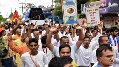 A Rath Yatra was conducted from Chintamani Chowk Chinchwad to ISKCON Shree Govind Dham Ravet in Maharashtra on behalf of ISKCON. (HT Photo)