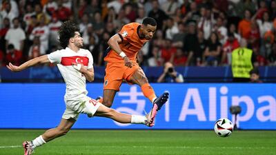 Netherlands' Cody Gakpo (R) shoots past Turkey's Ferdi Kadioglu during the Euro 2024 quarter-final in Berlin. (AFP) Netherlands' Cody Gakpo (R) shoots past Turkey's Ferdi Kadioglu during the Euro 2024 quarter-final in Berlin. (AFP)