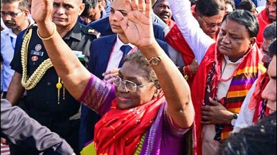 President Droupadi Murmu and Odisha chief minister Mohan Charan Majhi during the Rath Yatra in Puri on Sunday. (ANI) President Droupadi Murmu and Odisha chief minister Mohan Charan Majhi during the Rath Yatra in Puri on Sunday. (ANI)