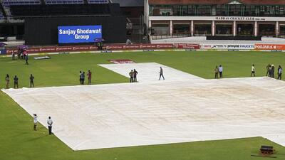 Rain stops play during the second T20I between India Women and South Africa Women in Chennai on Sunday. (PTI) Rain stops play during the second T20I between India Women and South Africa Women in Chennai on Sunday. (PTI)