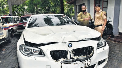 Rajrishi Bidawar, who was present in the car during the accident and was apprehended from Kala Nagar, told the police that the Shiv Sena leader’s son was behind the wheel when the accident occurred, police officials said. (Bhushan Koyande/HT Photo) Rajrishi Bidawar, who was present in the car during the accident and was apprehended from Kala Nagar, told the police that the Shiv Sena leader’s son was behind the wheel when the accident occurred, police officials said. (Bhushan Koyande/HT Photo)