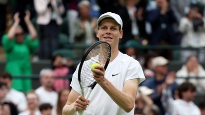 Italy's Jannik Sinner celebrates after winning his fourth round match. (REUTERS)