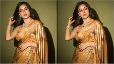 On Sunday, Shehnaaz delighted her fans with a weekend treat by sharing a series of stunning pictures on Instagram, captioned "Golden girl." In the post, she appears like an ethereal princess, draped in a breathtaking saree. (Instagram/@Shehnaaz Gill) On Sunday, Shehnaaz delighted her fans with a weekend treat by sharing a series of stunning pictures on Instagram, captioned "Golden girl." In the post, she appears like an ethereal princess, draped in a breathtaking saree. (Instagram/@Shehnaaz Gill)