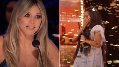 Heidi Klum gave a golden buzzer to nine-year-old Pranysqa Mishra. Heidi Klum gave a golden buzzer to nine-year-old Pranysqa Mishra.