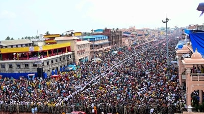 An ariel view of sea of devotees who gathered to take part in the Rath Yatra of Lord Jagannath, in Puri on Sunday (ANI) An ariel view of sea of devotees who gathered to take part in the Rath Yatra of Lord Jagannath, in Puri on Sunday (ANI)