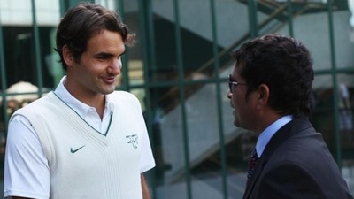 LONDON, ENGLAND - JUNE 25: Cricket player Sachin Tendulkar (R) shakes hands with tennis player Roger Federer on Day Six of the Wimbledon Lawn Tennis Championships at the All England Lawn Tennis and Croquet Club on June 25, 2011 in London, England. (Photo by Oli Scarff/Getty Images) (Getty Images) LONDON, ENGLAND - JUNE 25: Cricket player Sachin Tendulkar (R) shakes hands with tennis player Roger Federer on Day Six of the Wimbledon Lawn Tennis Championships at the All England Lawn Tennis and Croquet Club on June 25, 2011 in London, England. (Photo by Oli Scarff/Getty Images) (Getty Images)