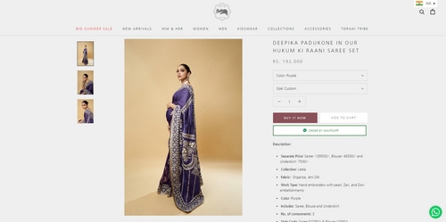 The price of the purple saree Deepika Padukone wore. (torani.in)