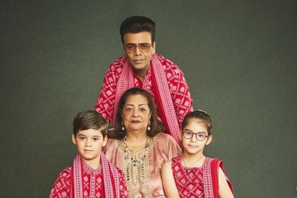 Karan Johar with his mom, Hiroo Johar and kids, Yash and Roohi Johar.