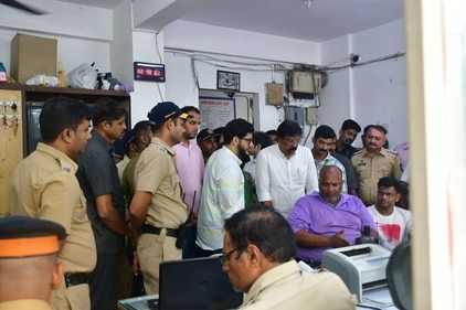 Shiv Sena (UBT) leader Aditya Thackrey visited Worli police station and met the husband of female victim on Sunday, (Photo by Bhushan Koyande) (HT Photo)