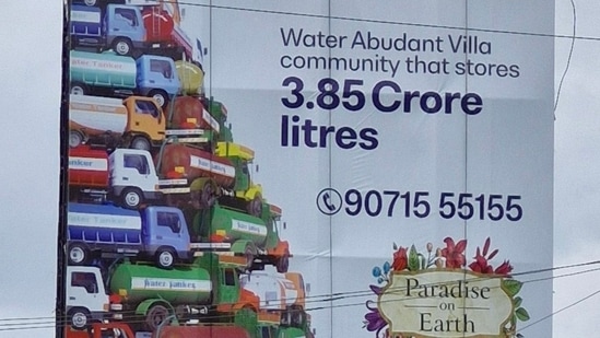 The builder advertised their new project's astonishing water storage capacity rather than details such as the number of villas or price per square feet.