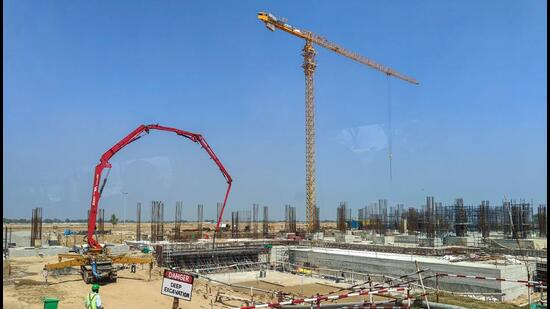 The administration is also transferring this land to the Yamuna Expressway Industrial Development Authority (Yeida) for the airport’s expansion, set to become operational by the end of 2024. (PTI Photo) The administration is also transferring this land to the Yamuna Expressway Industrial Development Authority (Yeida) for the airport’s expansion, set to become operational by the end of 2024. (PTI Photo)