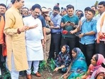 **EDS: IMAGE VIA @ShivSenaUBT_ ON SUNDAY, JULY 7, 2024** Shiv Sena (UBT) leader Uddhav Thackeray inspected the damaged farms and interacts with farmers, at Nipani in Chhatrapati Sambhajinagar district. (PTI Photo)(PTI07_07_2024_000290B) (PTI) **EDS: IMAGE VIA @ShivSenaUBT_ ON SUNDAY, JULY 7, 2024** Shiv Sena (UBT) leader Uddhav Thackeray inspected the damaged farms and interacts with farmers, at Nipani in Chhatrapati Sambhajinagar district. (PTI Photo)(PTI07_07_2024_000290B) (PTI)