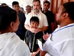 Leader of Opposition in Lok Sabha and Congress leader Rahul Gandhi meets with the victims of Manipur violence, at a relief camp in Moirang on Monday. Leader of Opposition in Lok Sabha and Congress leader Rahul Gandhi meets with the victims of Manipur violence, at a relief camp in Moirang on Monday.
