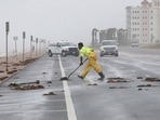 City of Galveston workers clear debris from Beryl from the West End of the seawall in Galveston, Texas, on Monday, July 8, 2024. Tropical Storm Beryl was unleashing heavy rains and powerful winds along the Texas coast, knocking out power to more than 2 million homes and businesses and flooding streets with fast-rising waters. (Jennifer Reynolds/The Galveston County Daily News via AP)(AP) City of Galveston workers clear debris from Beryl from the West End of the seawall in Galveston, Texas, on Monday, July 8, 2024. Tropical Storm Beryl was unleashing heavy rains and powerful winds along the Texas coast, knocking out power to more than 2 million homes and businesses and flooding streets with fast-rising waters. (Jennifer Reynolds/The Galveston County Daily News via AP)(AP)