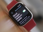 This illustration photo shows an Apple Watch 9 displaying the blood-oxygen level detection settings (Photo by Chris DELMAS / AFP) This illustration photo shows an Apple Watch 9 displaying the blood-oxygen level detection settings (Photo by Chris DELMAS / AFP)