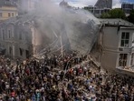 Emergency workers respond at the Okhmatdyt children's hospital hit by Russian missiles, in Kyiv, Ukraine, Monday, July 8, 2024.(AP) Emergency workers respond at the Okhmatdyt children's hospital hit by Russian missiles, in Kyiv, Ukraine, Monday, July 8, 2024.(AP)