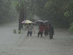 During Heavy rains water logging at Taloja MIDC in Navi Mumbai, India, on Sunday, July 7, 2024.  (Photo by Bachchan Kumar/ HT PHOTO)