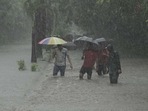 During Heavy rains water logging at Taloja MIDC in Navi Mumbai, India, on Sunday, July 7, 2024.  (Photo by Bachchan Kumar/ HT PHOTO)
