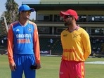 Indian captain Shubman Gill, left, and Zimbabwe captain Sikandar Raza on the pitch before the coin toss.(AP) Indian captain Shubman Gill, left, and Zimbabwe captain Sikandar Raza on the pitch before the coin toss.(AP)
