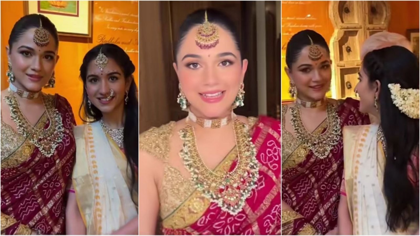 Radhika Merchant's sister Anjali steals the show in Gujarati look in patola saree during Graha Shanti Puja: Watch