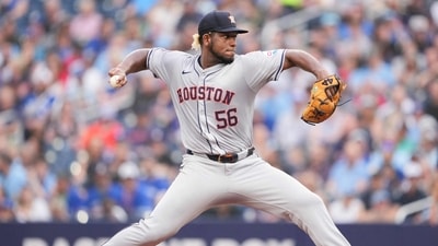 TORONTO, ON - JULY 3: Ronel Blanco #56 of the Houston Astros pitches to the Toronto Blue Jays during the first inning in their MLB game at the Rogers Centre on July 3, 2024 in Toronto, Ontario, Canada. Mark Blinch/Getty Images/AFP (Photo by MARK BLINCH / GETTY IMAGES NORTH AMERICA / Getty Images via AFP) (Getty Images via AFP) TORONTO, ON - JULY 3: Ronel Blanco #56 of the Houston Astros pitches to the Toronto Blue Jays during the first inning in their MLB game at the Rogers Centre on July 3, 2024 in Toronto, Ontario, Canada. Mark Blinch/Getty Images/AFP (Photo by MARK BLINCH / GETTY IMAGES NORTH AMERICA / Getty Images via AFP) (Getty Images via AFP)