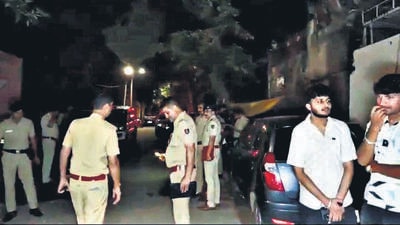 Chandigarh Police at the crime scene following the violent attack at 2 am on Monday. The victim remains critical at GMCH-32. (HT Photo) Chandigarh Police at the crime scene following the violent attack at 2 am on Monday. The victim remains critical at GMCH-32. (HT Photo)