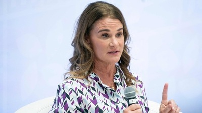 US philanthropist Melinda French Gates speaks during a panel at the annual spring meetings at the International Monetary Fund (IMF) headquarters in Washington, DC. (AFP)