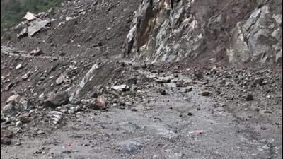 Roads blocked due to landslide in Nigulsari in Kinnaur, Himachal. (HT )