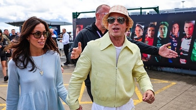 Ines de Ramon and Brad Pitt at the British Grand Prix. Ines de Ramon and Brad Pitt at the British Grand Prix.